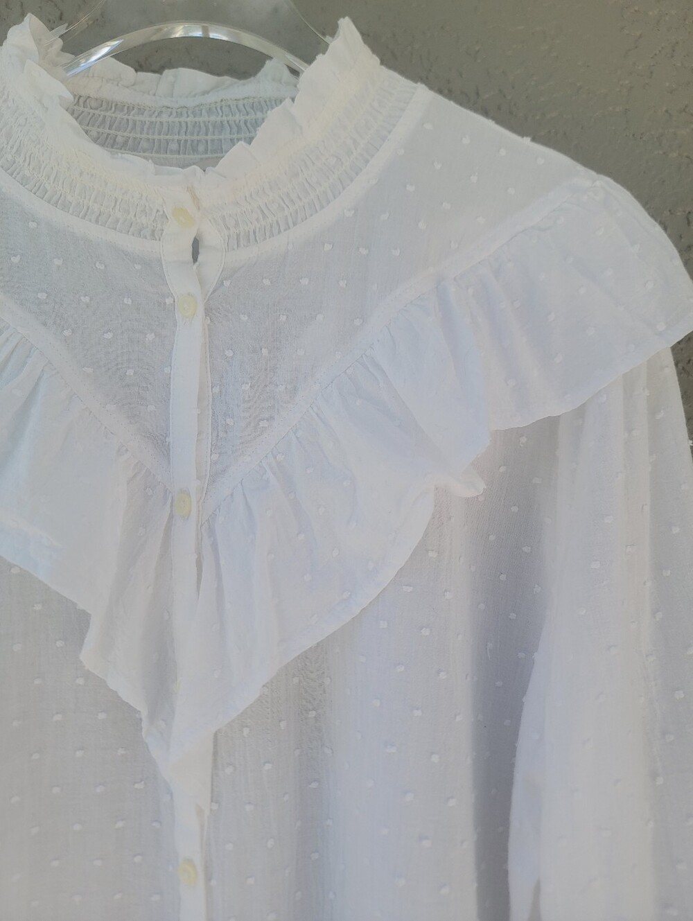 LOFT White Swiss Dot Ruffle Smocked high neck Blouse XL NWT Romantic Cottagecore - Picture 4 of 13